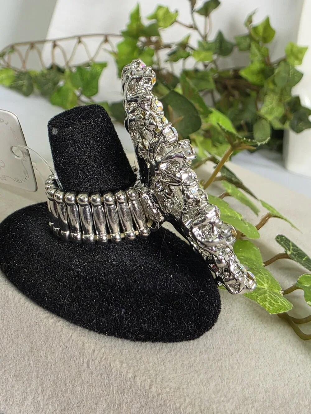Silver Statement Stretch Ring | Oversized Crystal & AB Rhinestone Oval Cluster